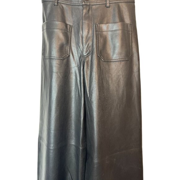 Zara Black Size 0 Faux Leather Wide-Leg Culottes Front & Back Pockets - Picture 4 of 12